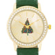 Gold Christmas Crystal Tree Watch With Green Leather Strap