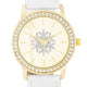 Gold Snowflake Crystal Watch With White Leather Strap