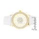 Gold Snowflake Crystal Watch With White Leather Strap