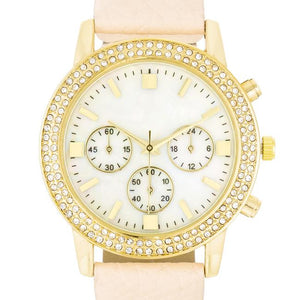 Shell Pearl Dial Watch With Crystals