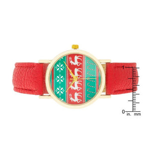 Gold Holiday Watch With Red Leather Strap