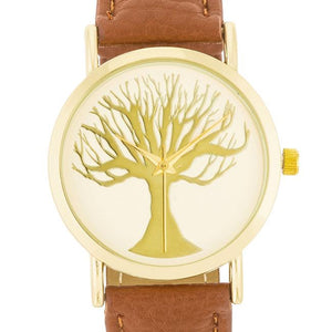 Fashion Tree Dial Watch With Leather Band