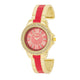 Gold Metal Cuff Watch With Crystals - Coral