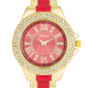 Gold Metal Cuff Watch With Crystals - Coral