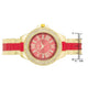 Gold Metal Cuff Watch With Crystals - Coral