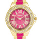 Gold Metal Cuff Watch With Crystals - Pink