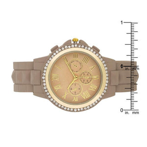 Ava Gold Taupe Metal Watch With Crystals