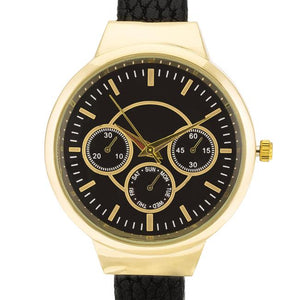 Reyna Gold Black Leather Cuff Watch