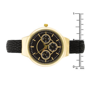 Reyna Gold Black Leather Cuff Watch