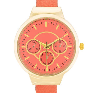 Reyna Gold Coral Leather Cuff Watch