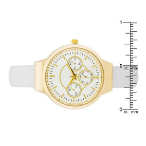 Reyna Gold White Leather Cuff Watch