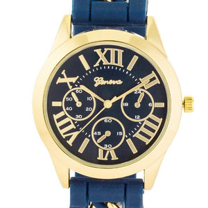 Gold Watch With Navy Blue Rubber Strap